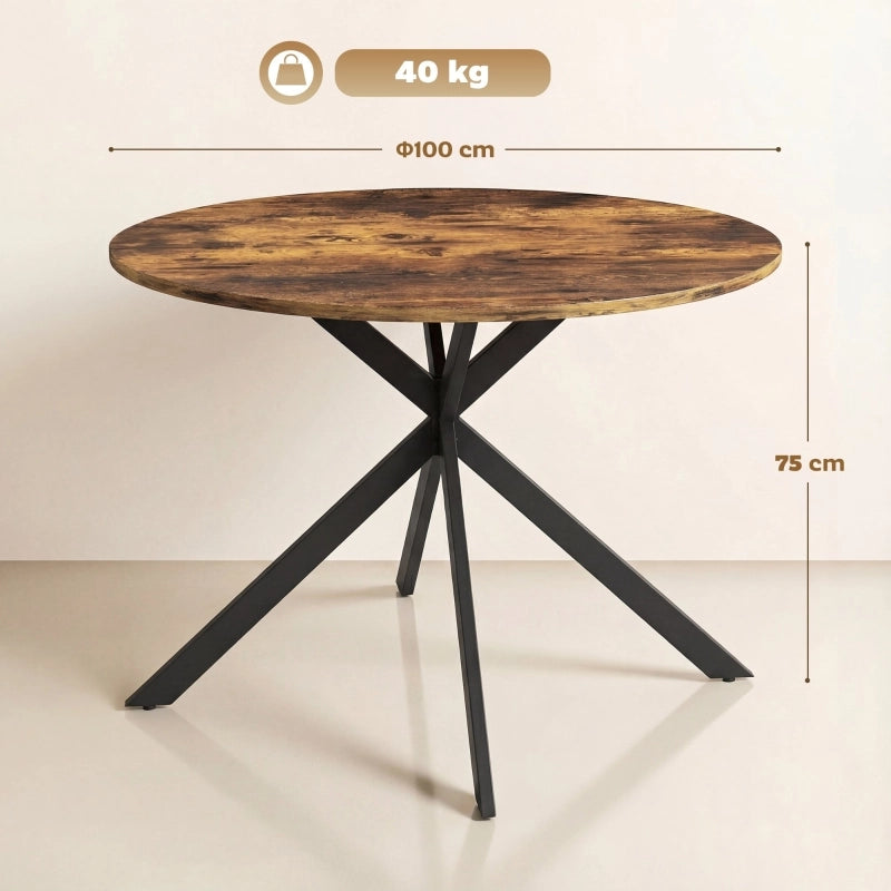 Tavolo da pranzo - rotondo per 4 - stile industriale - gambe in acciaio - marrone rustico - per cucina