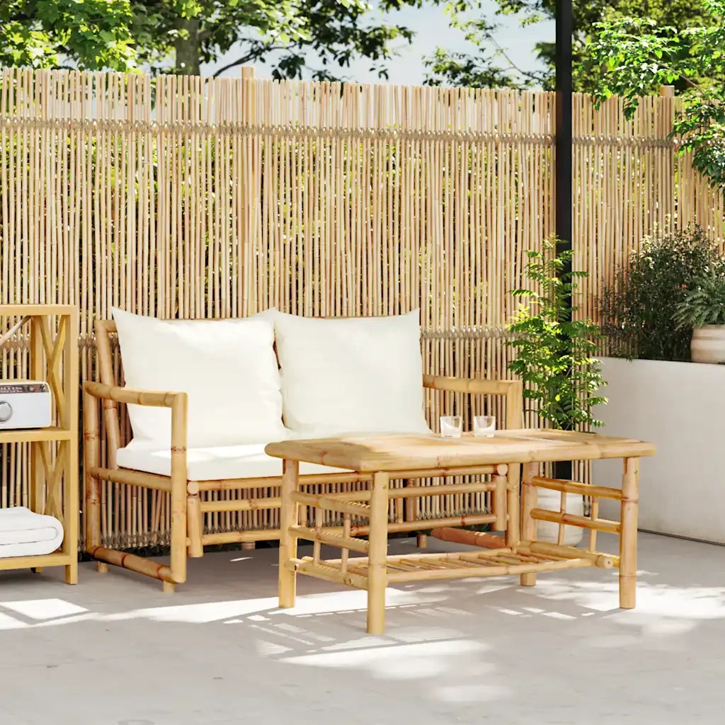 Set di divani da giardino 2 pezzi con cuscini in bambù 365870