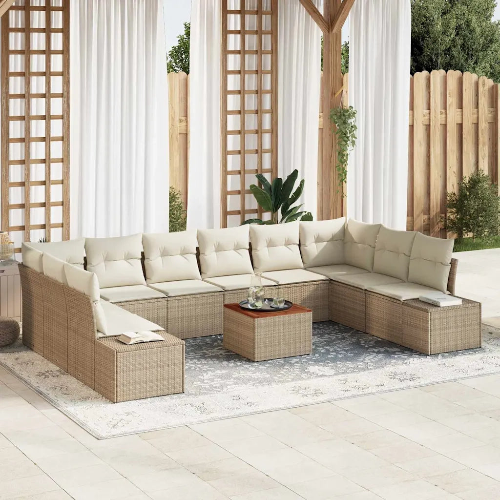 Set Divano da Giardino 11 pcs Beige e bianco