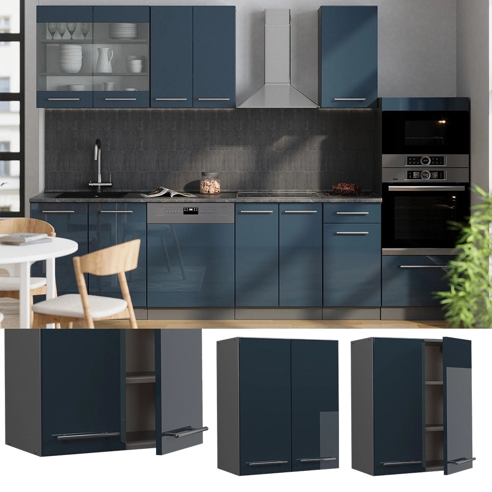 Pensile da cucina Fame-Line Blu scuro lucido/Antracite 60 cm Vicco