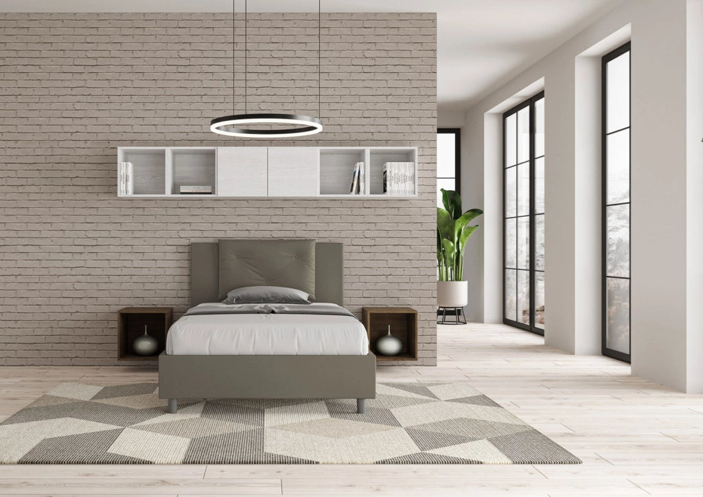 BS COM Letto una piazza e mezza con rete imbottito 120x190 similpelle cappuccino
