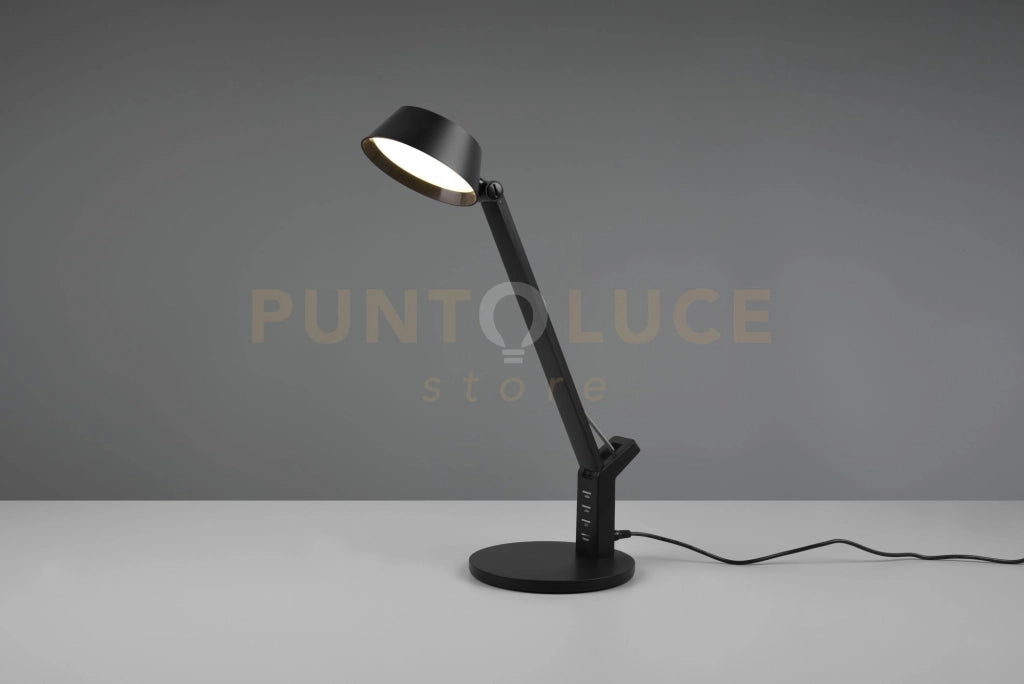 AVA LAMPADA DA STUDIO LED 5,2W 600lm, 3000+4000+6500K NERA CON 4 PRESE USB E TOUCH DIMMER H. 40,4CM