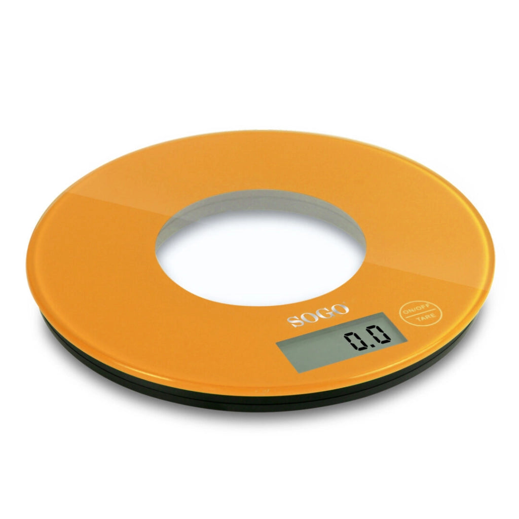 Bilancia da cucina digitale con display LCD, capacità 5kg, graduazione 1g, funzioni zero e tara arancione - SOGO