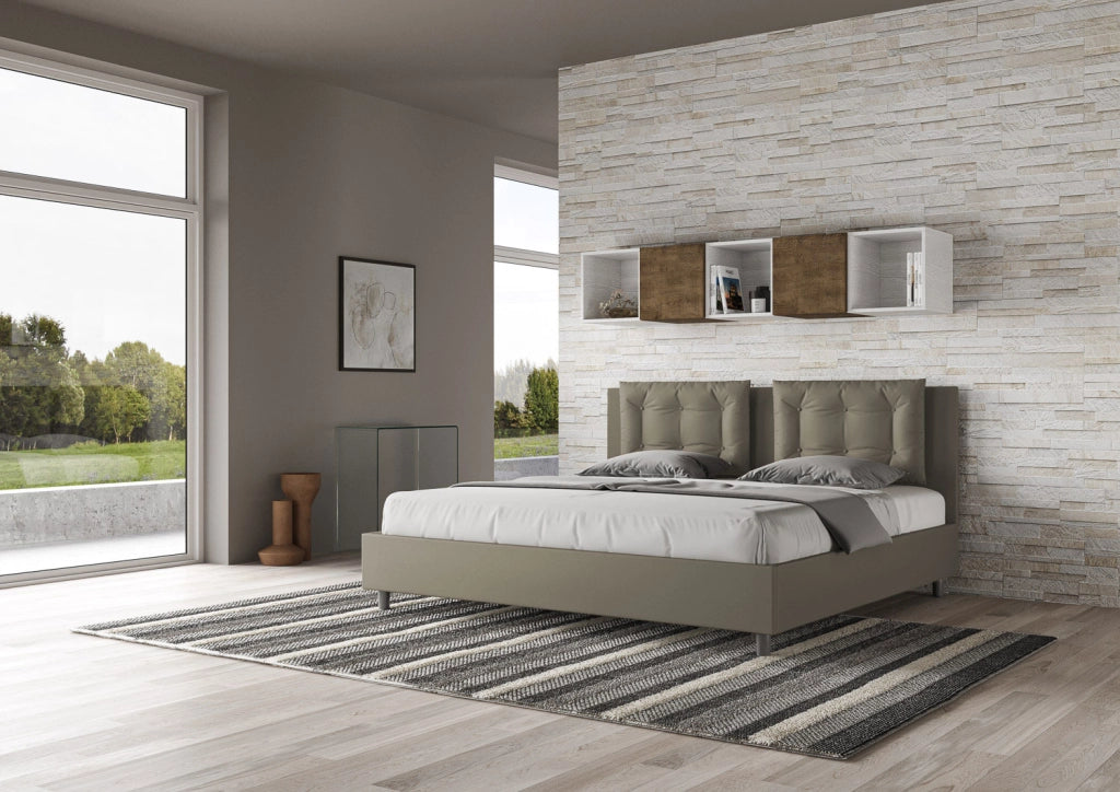BS COM Letto con rete imbottito 180x190 similpelle cappuccino