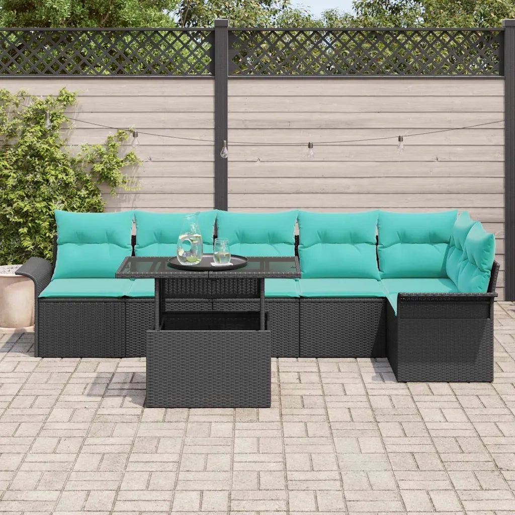 Set Divano da Giardino con cuscino 7 pcs Nero Poly Rattan 3357039