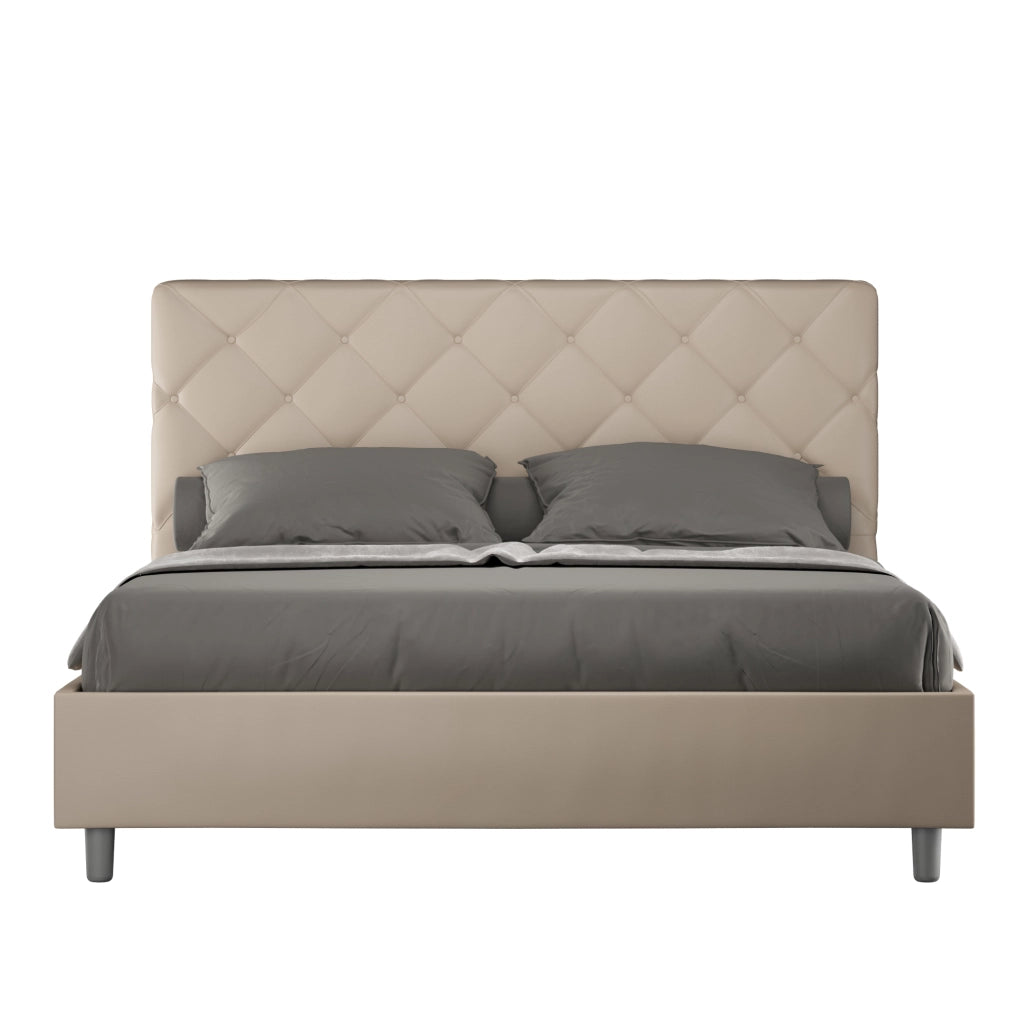 BS COM Letto matrimoniale con rete imbottito 160x210 similpelle tortora