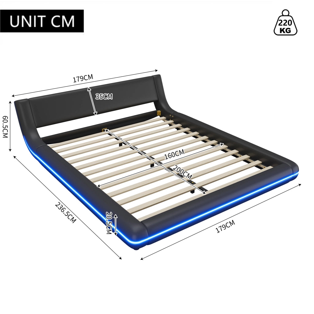 Letto basso 160x200 cm in PU e MDF con LED ambientale, nero
