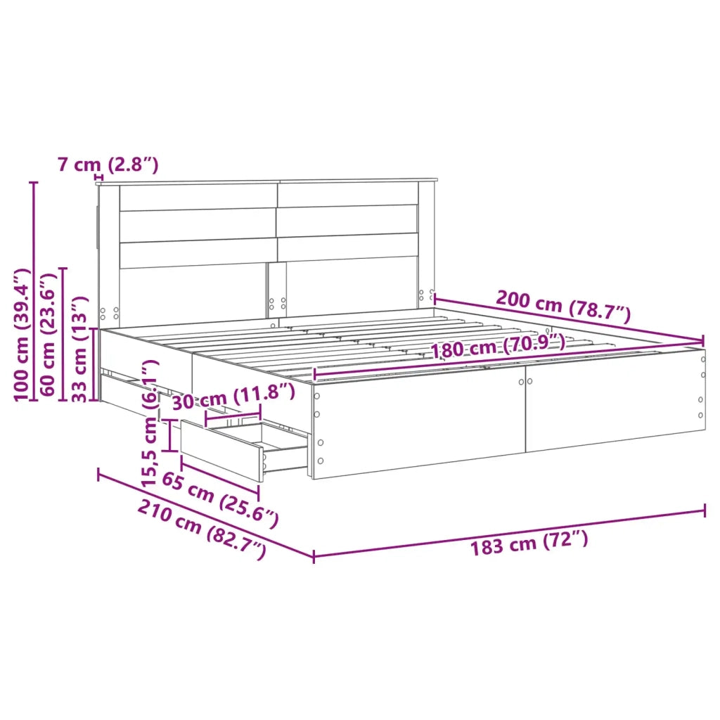 Struttura del letto con cassetto Grigio Sonoma 180 x 200 cm 3409832