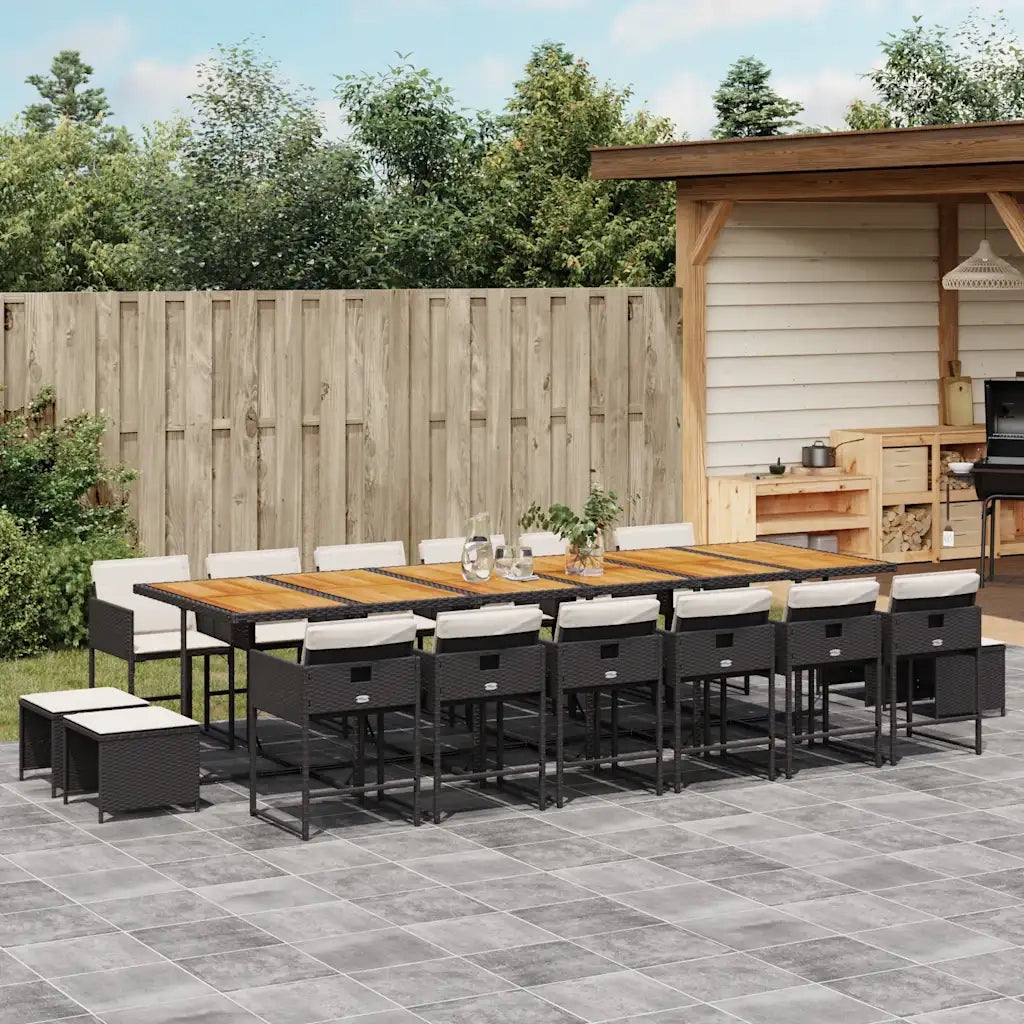 Set da Pranzo da Giardino 17 pz con Cuscini Nero in Polyrattan 3211371
