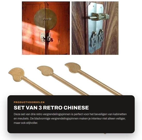 Vergrendelatore a forma di foglio - 3 pezzi - Ottone - Stile retro - Spilla di chiusura - Arredamento domestico - Pino di chiusura