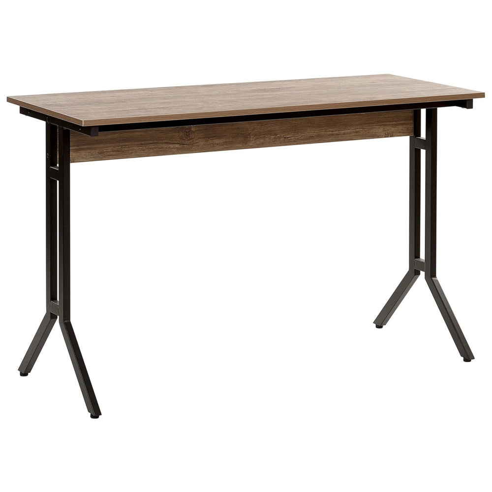 Scrivania da home office Piano in legno scuro Gambe in acciaio verniciato a polvere Nero 120 x 48 cm Design industriale moderno