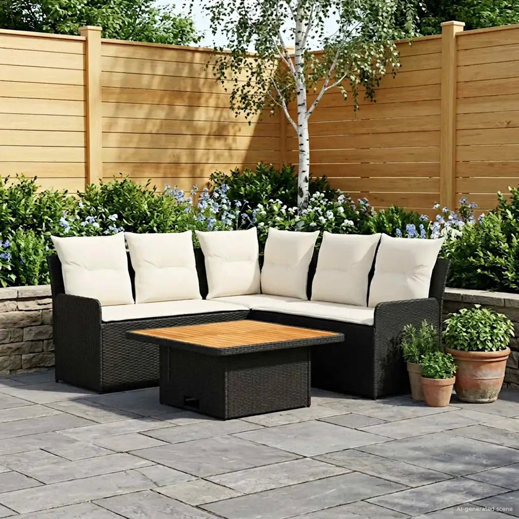 Set di Mobili con cuscino 4 pcs Nero e Crema Rattan in PE 3422175