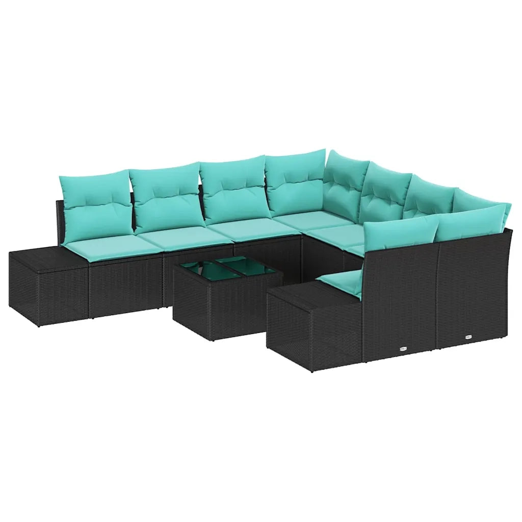 Set Divano da Giardino 9 pz Nero e Turchese polyrattan 3355675