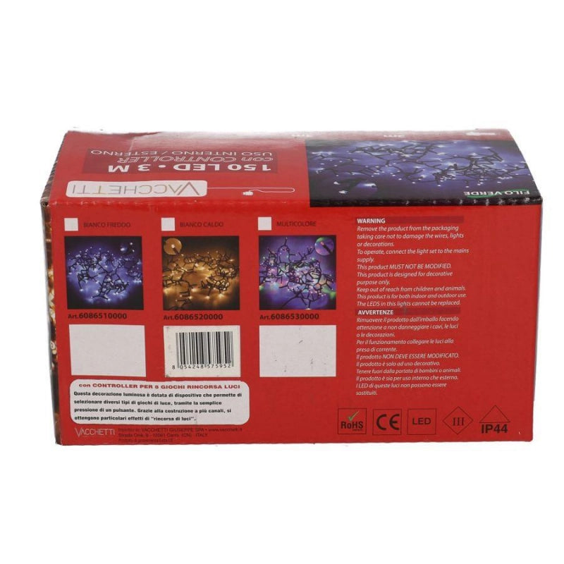 Set di 2 Luce filo 150 led bianco caldo controller cm 300 al. fissa uso esterno