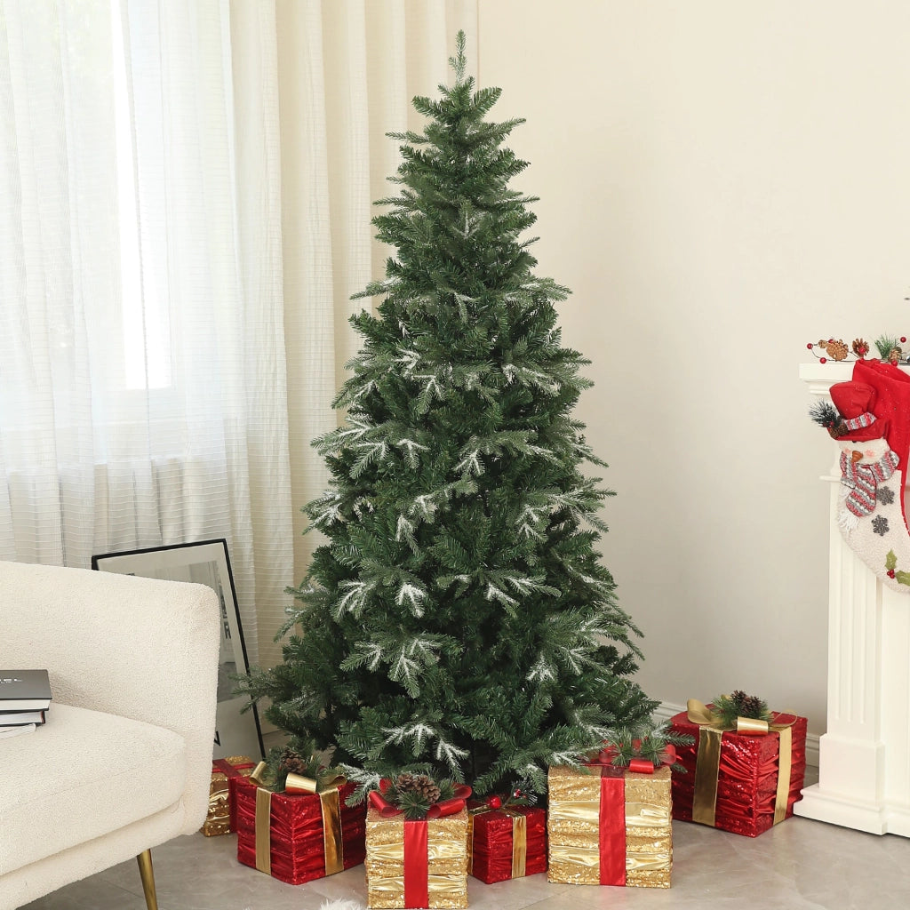Albero di Natale Artificiale Innevato 180 cm 850 Rami Apertura a Cerniera Verde