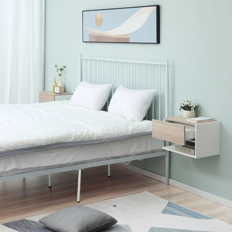 Set 2 Comodini Sospesi 46x30x30 cm in Truciolato Rovere e Bianco
