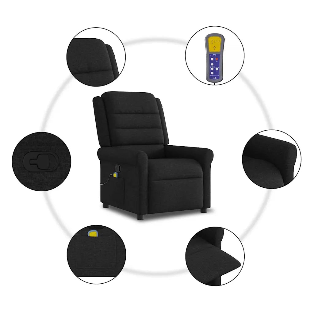 Poltrona Massaggiante | Sedia Relax Reclinabile Nera in Tessuto