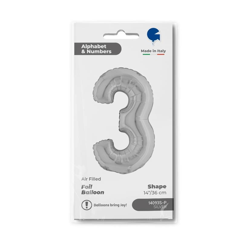 MAURY'S PALLONCINO MYLAR PICCOLO ARGENTATO "3" 14X36 CM