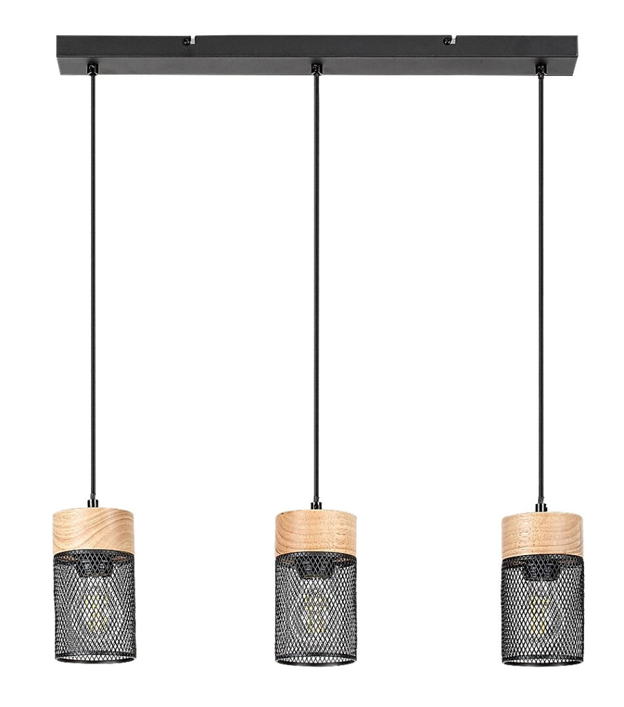 Lampada sospesa Callum industriale legno nero 3xE27 Rabalux
