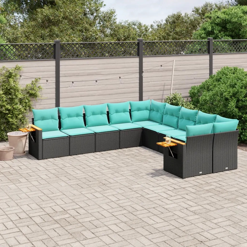 Set Divani da Giardino 10 pz con Cuscini Nero in Polyrattan 3227191