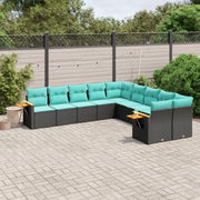 Set Divani da Giardino 10 pz con Cuscini Nero in Polyrattan 3227191