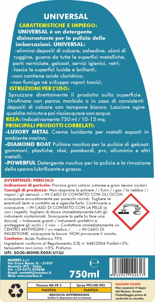 Detergente disincrostante nautico UNIVERSAL   5LTx4Pz