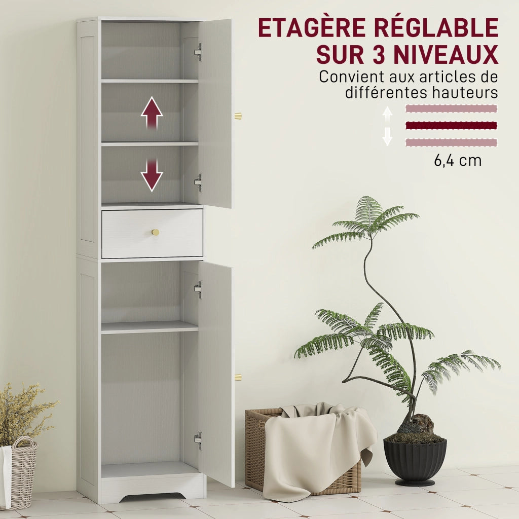 Colonna bagno alta con ante cassetto e ripiani regolabili ¨C Xylo ¨C Bianco 40x29,5x170cm