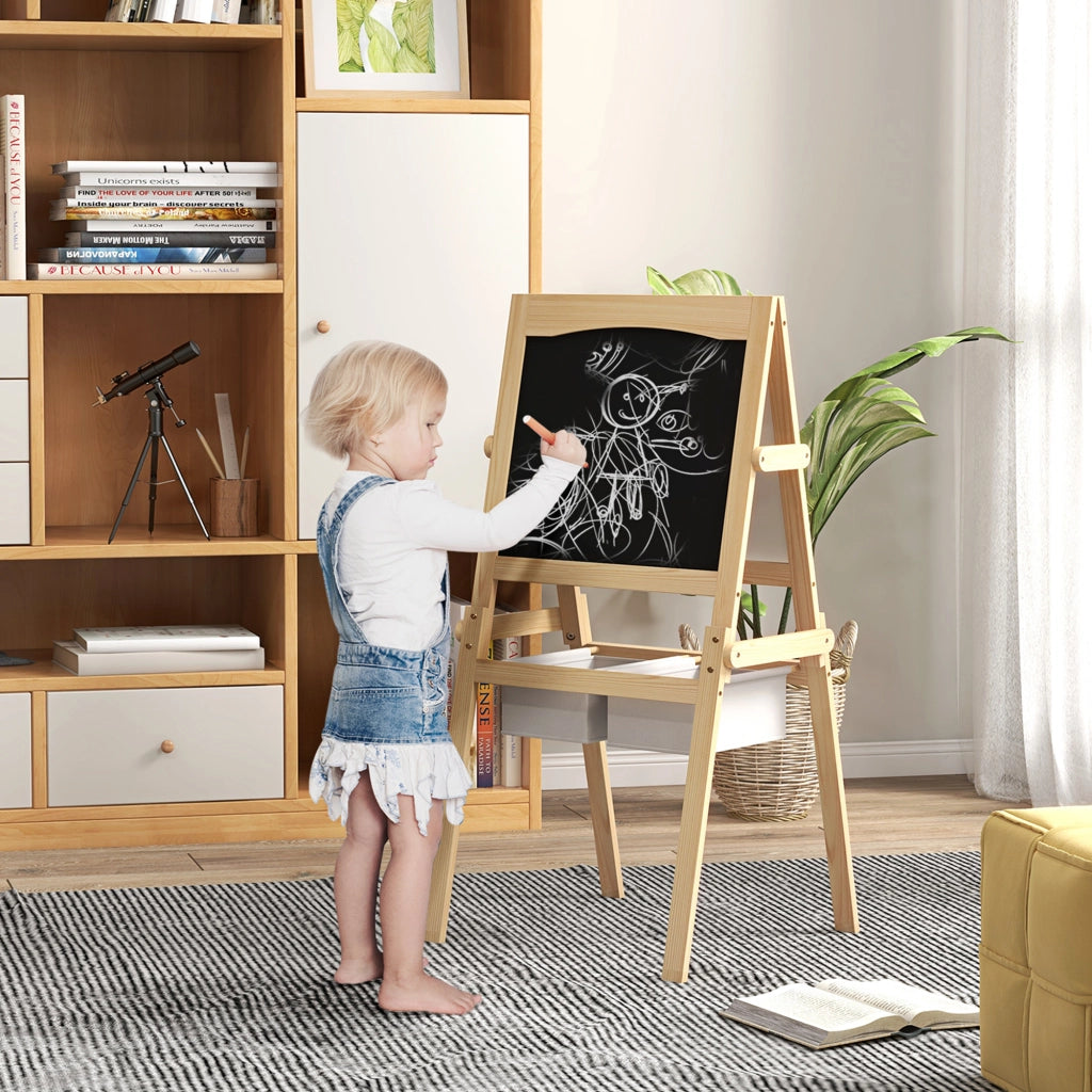 Lavagna Bambini con Cavalletto 3 in 1 e Cestini ¨C zephmum ¨C 58x50.5x109cm Legno