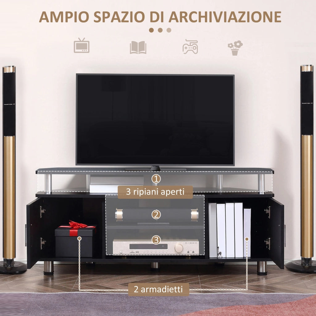 Mobile TV Classico con 2 Ripiani e 2 Ante Nero ¨C Minimal ¨C 120x30x50 cm