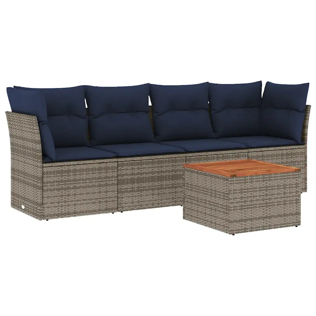 Set Divani da Giardino 5 pz con Cuscini Grigio in Polyrattan 3255809