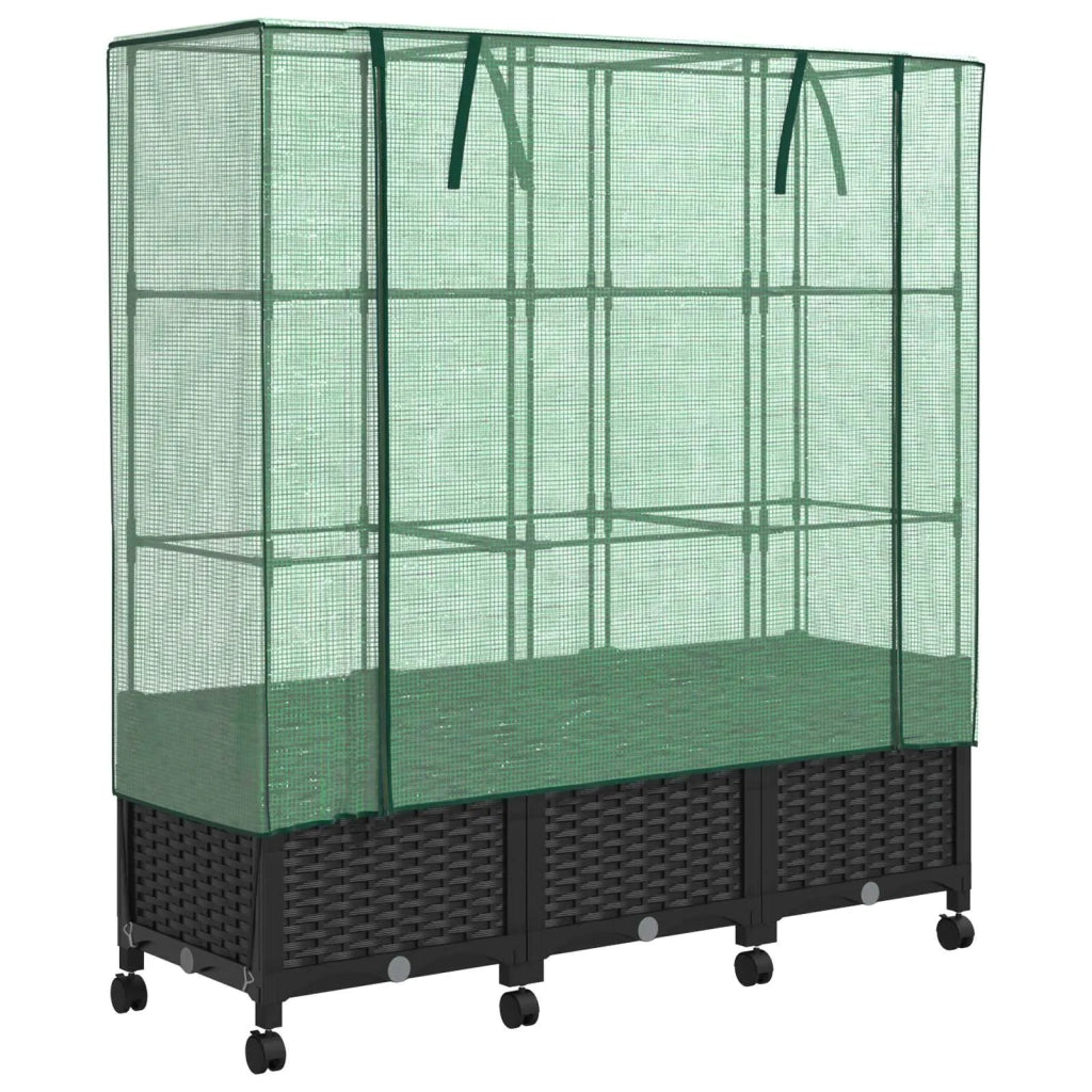 Vaso da Giardino con Copertura per Serra e Ruote 3 pz Nero PP 3423067