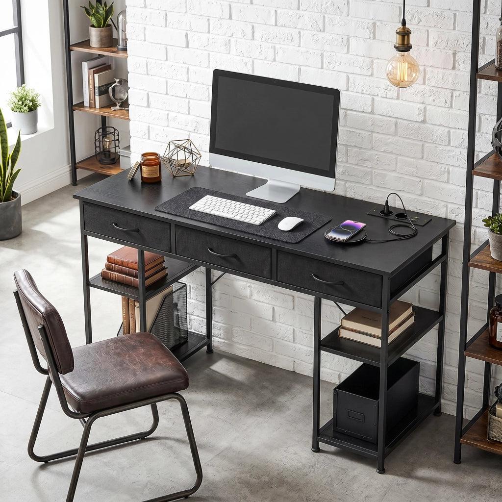 Scrivania con cassetti e scaffali ¨C Minimal ¨C nero 120x40x76 cm