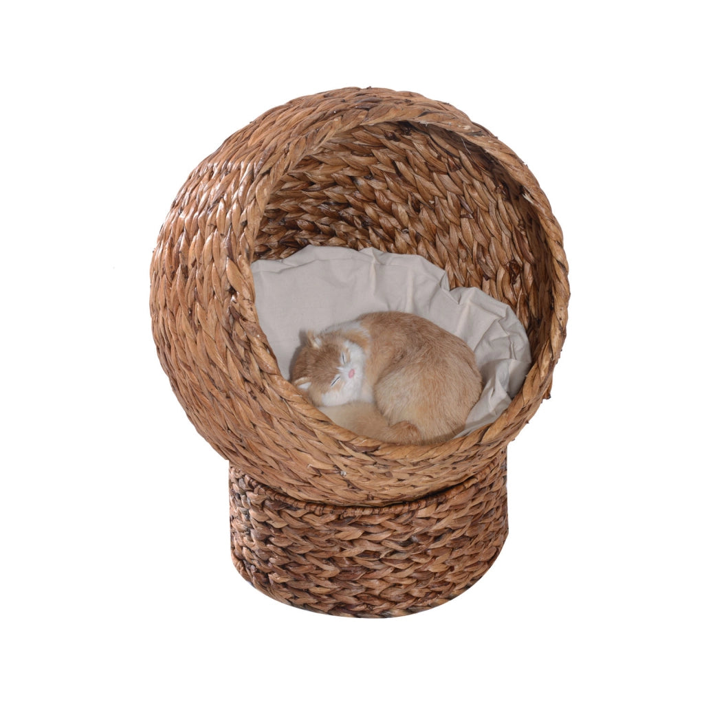Letto per Gatti in Rattan con Cuscino ¨C Minimal ¨C Marrone 50x42x60 cm