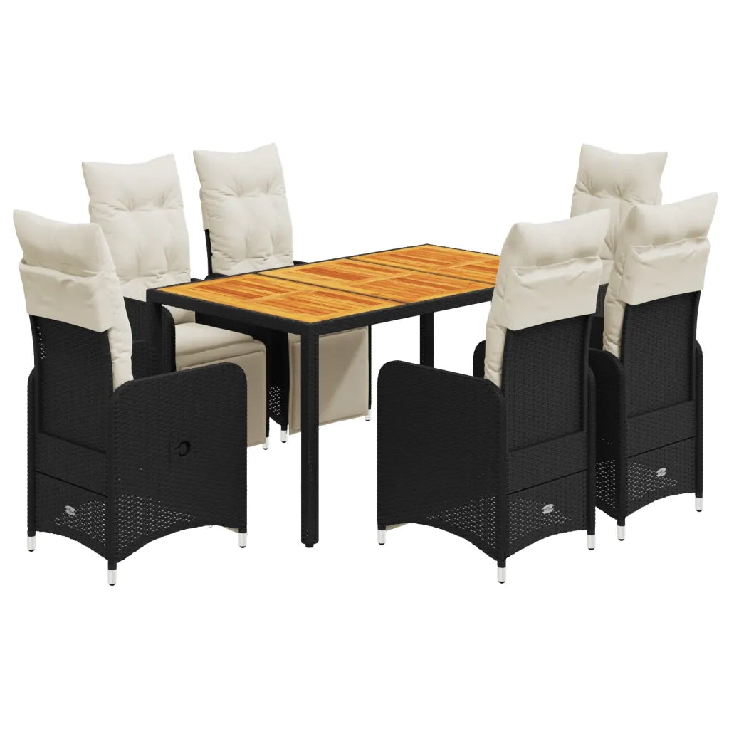 Set da Bistrò da Giardino 7 pz con Cuscini Nero in Polyrattan