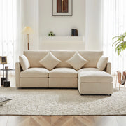 Divano angolare L convertibile in 3 posti - Zephmum - Modulare con pouf mobile e 4 cuscini in chenille, beige