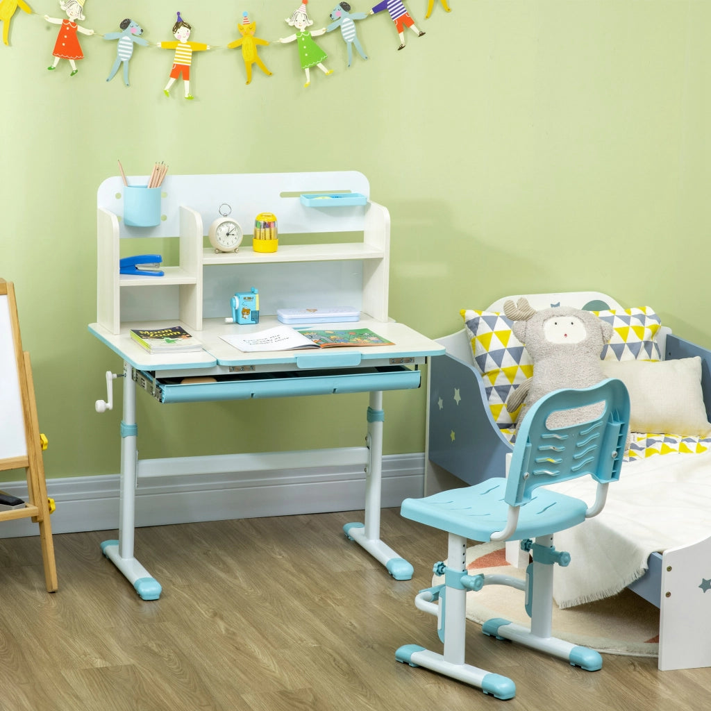 Scrivania per Bambini Regolabile con Cassetto e Ripiani ¨C zephmum ¨C Blu