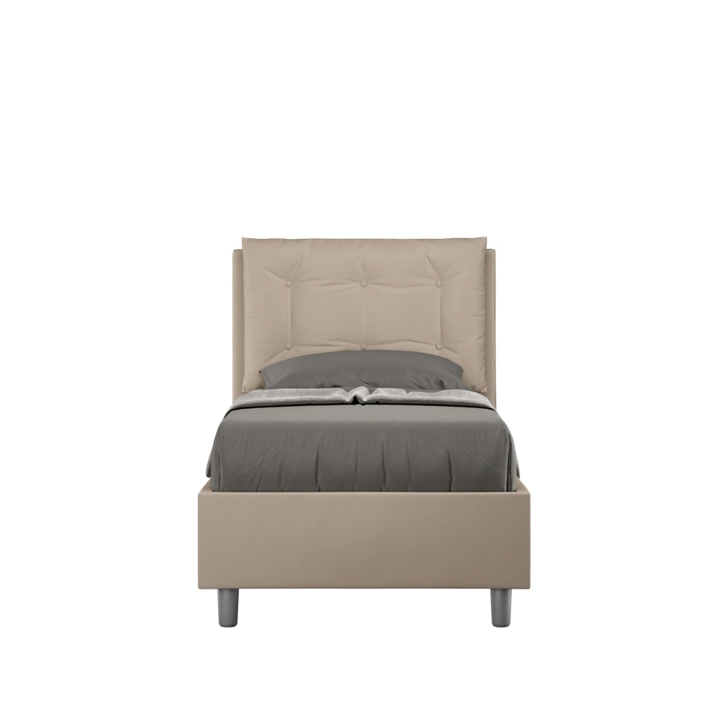 BS COM Letto singolo con rete imbottito 80x210 similpelle tortora