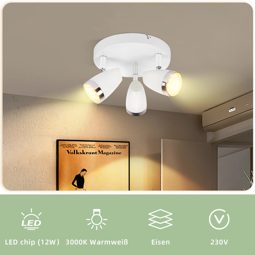 ZMH Faretto da soffitto a 3 luci da 12W orientabile a 350° Lampada da soffitto Soggiorno