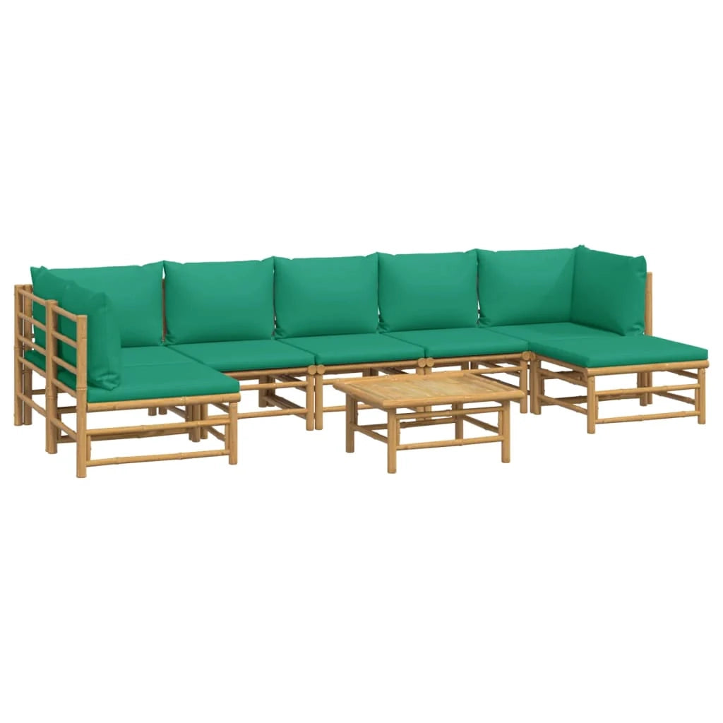 Set di mobili da giardino per esterni 8 pezzi con cuscini bambù verde 02_0017769