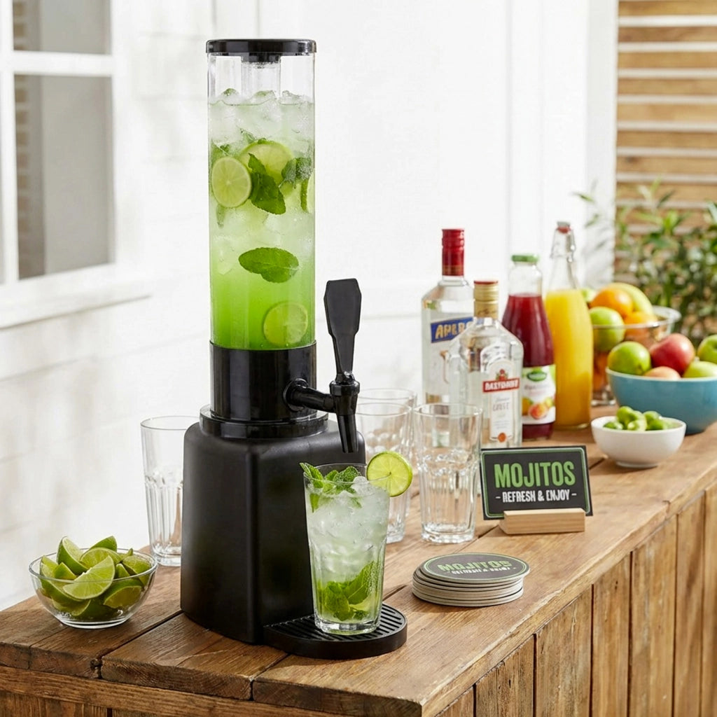 Distributore di Bevande 1.3L con Rubinetto e Serbatoio Traslucido Nero / Trasparente Cheffinger