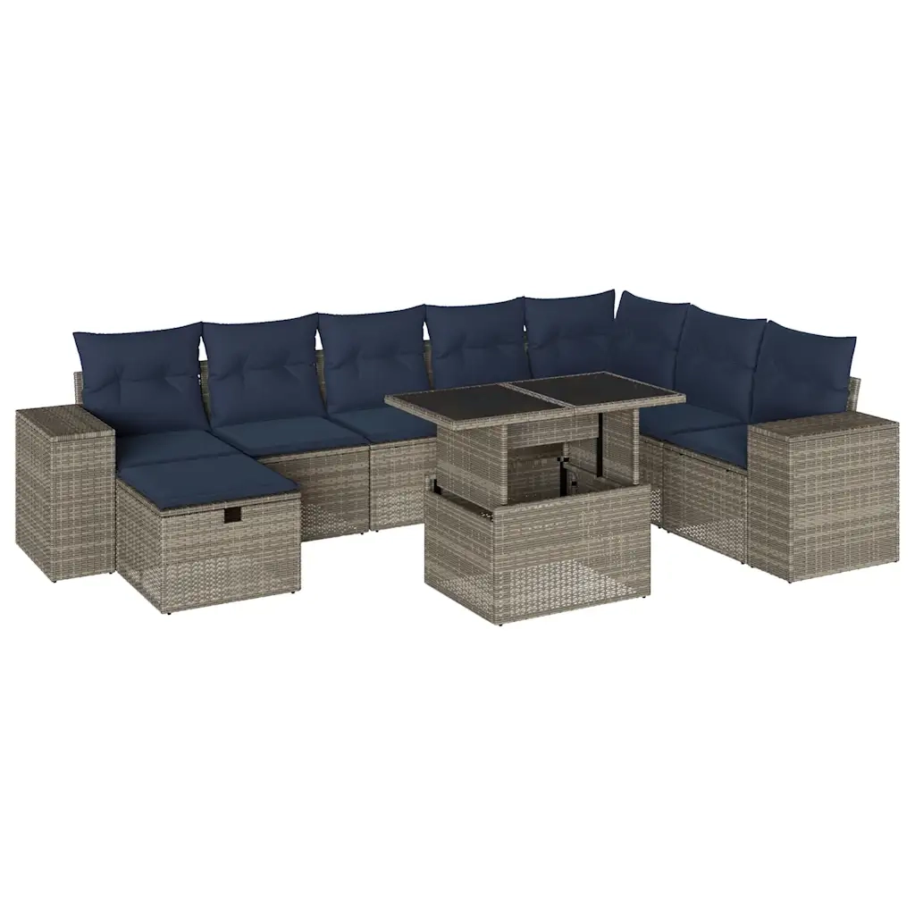 Set Divani da Giardino 9 pz con Cuscini Grigio in Polyrattan 3275351