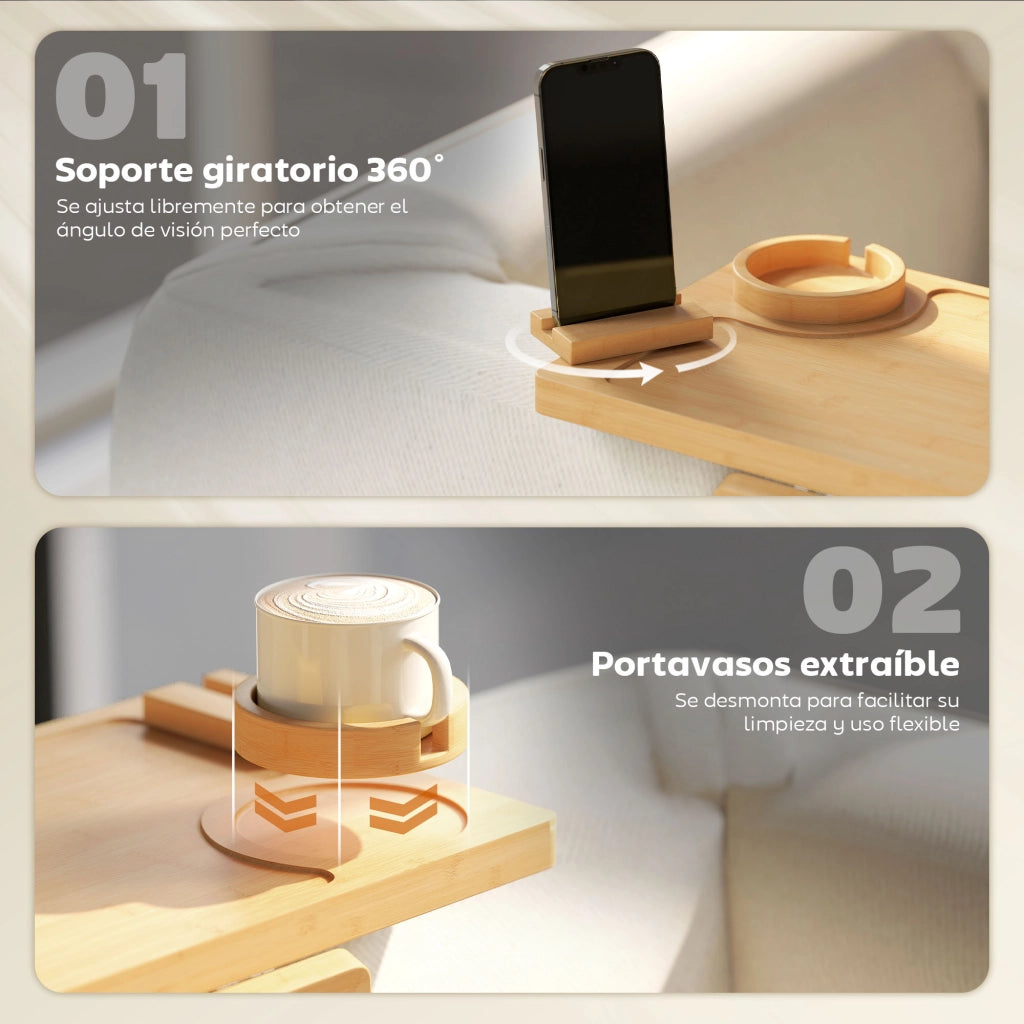 Vassoio per Divano in Bamb¨´ ¨C Minimal ¨C Pieghevole con Portabicchieri