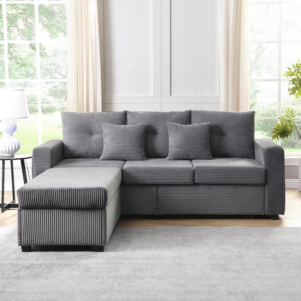 Set divano LED - Xylo - 3 posti + pouf, modulare a L