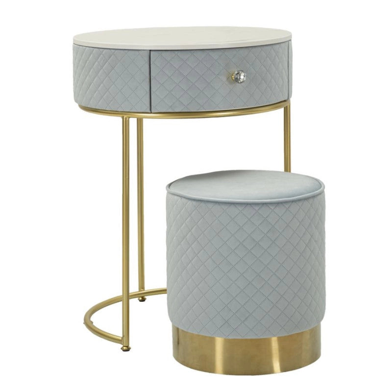 Comodino/toletta Con Puff Vellit Celeste cm ø 52x70 - ø 36x39