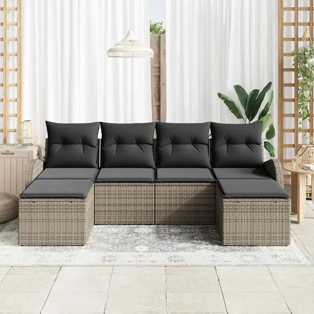 Set Divano da Giardino 6 pcs Grigio Rattan in Polipropilene