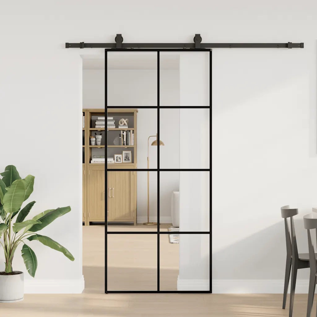 Porta Scorrevole con Ferramenta Nera 90x205 cm in Vetro ESG 3375864