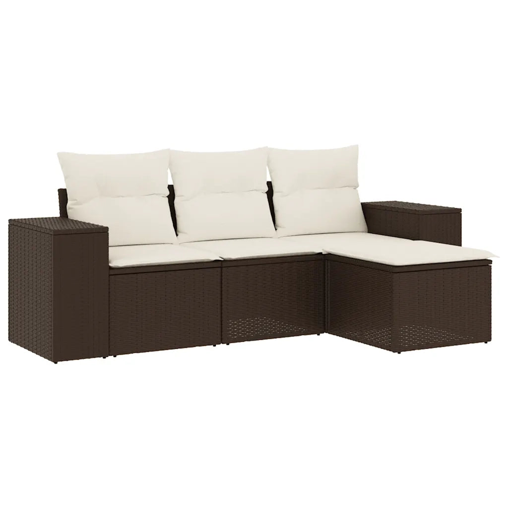 Set Divano da Giardino 4 pz con Cuscini Marrone in Polyrattan 3222472