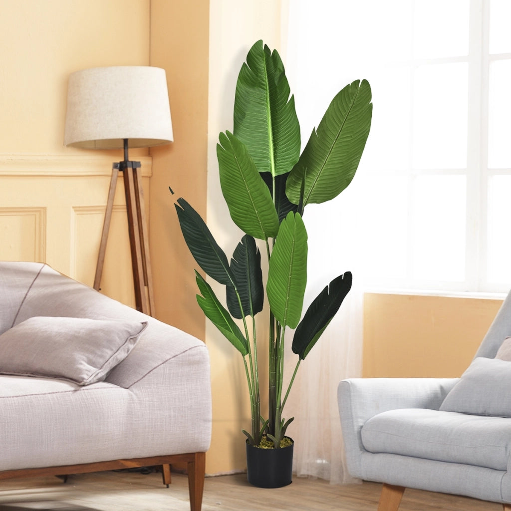 Palma tropicale artificiale con vaso nero, Finto bonsai da interno con 10 foglie realistiche, 160 cm