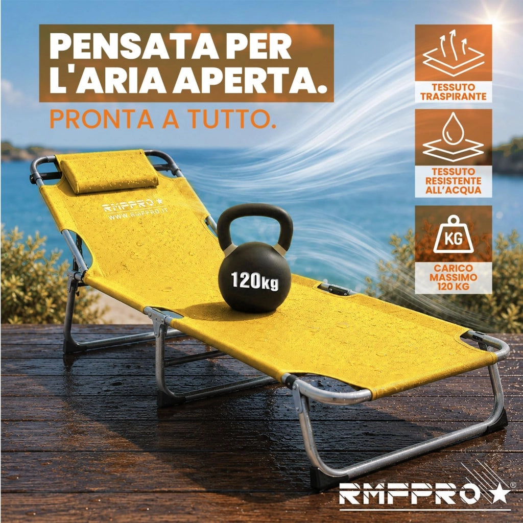 RMF PRO LETTINO PIEGHEVOLE CON PARASOLE GIALLO