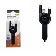 Trade Shop - Caricabatteria Da Auto 3in1 Cavo Retrattile Micro Usb Type-c Lightning Sc-3033 -